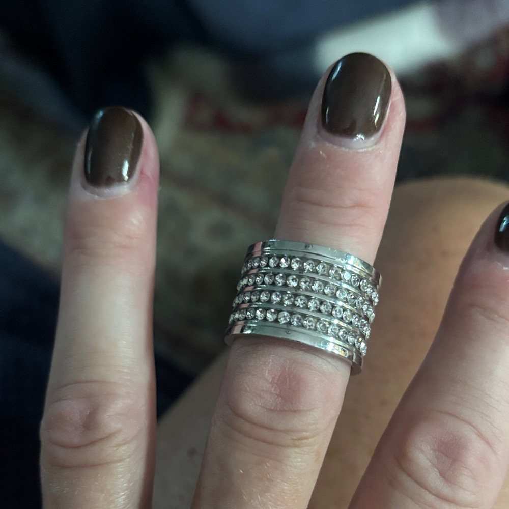 Avon Silver Multi-Row Crystal Ring